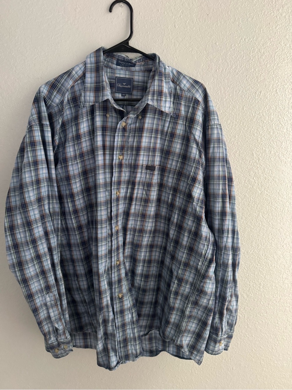 Faconnable Light Blue Plaid Cotton Button-Down Shirt